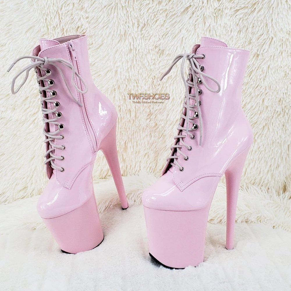 Flamingo 1020 Baby Pink Patent 8" Heel Ankle Boots Pole Dancer